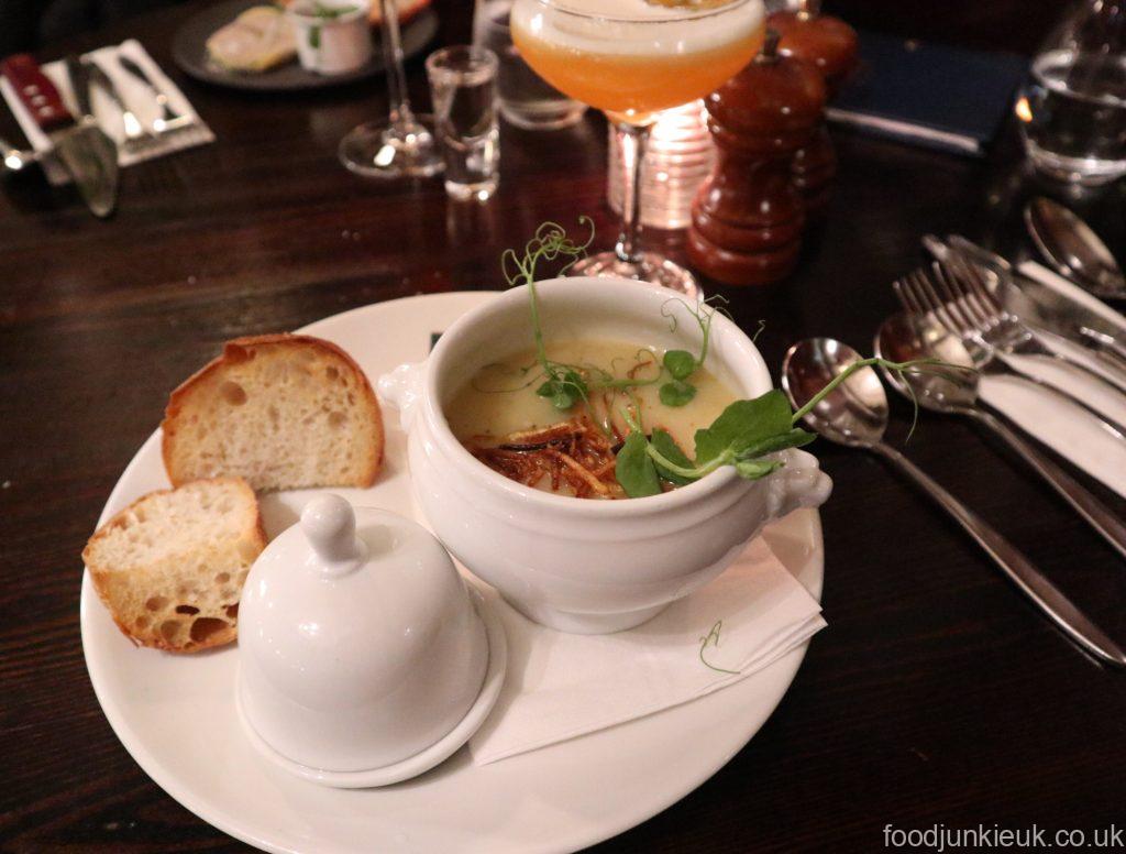 Soup of the day at classic British Brown restaurant