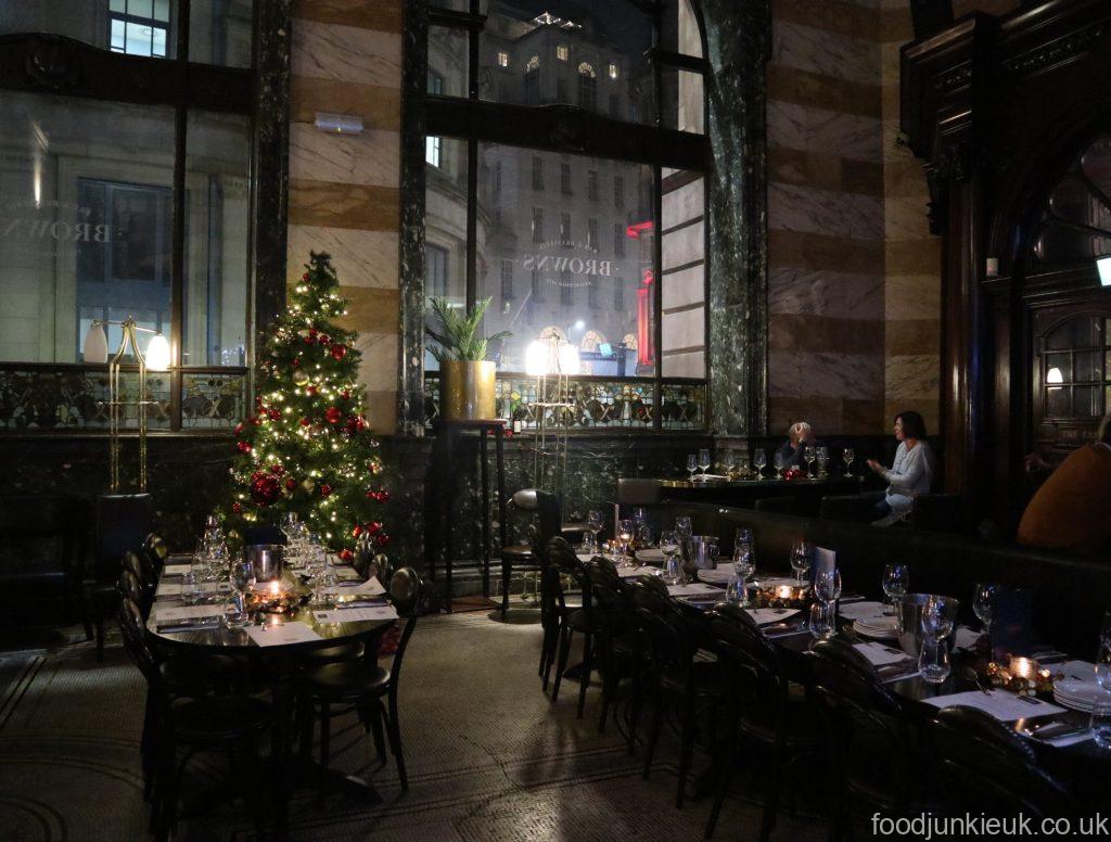 Bar seating area at classic British Brown restaurant