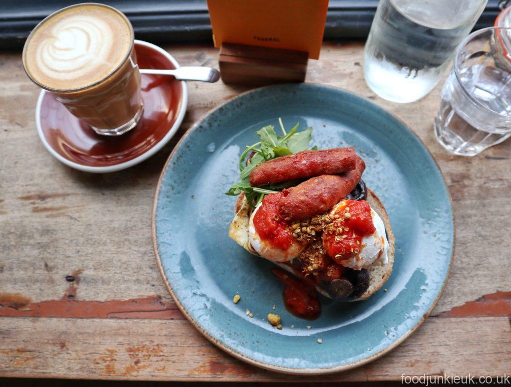 Federal Cafe Bar halloumi and shrooms with chorizo and latte