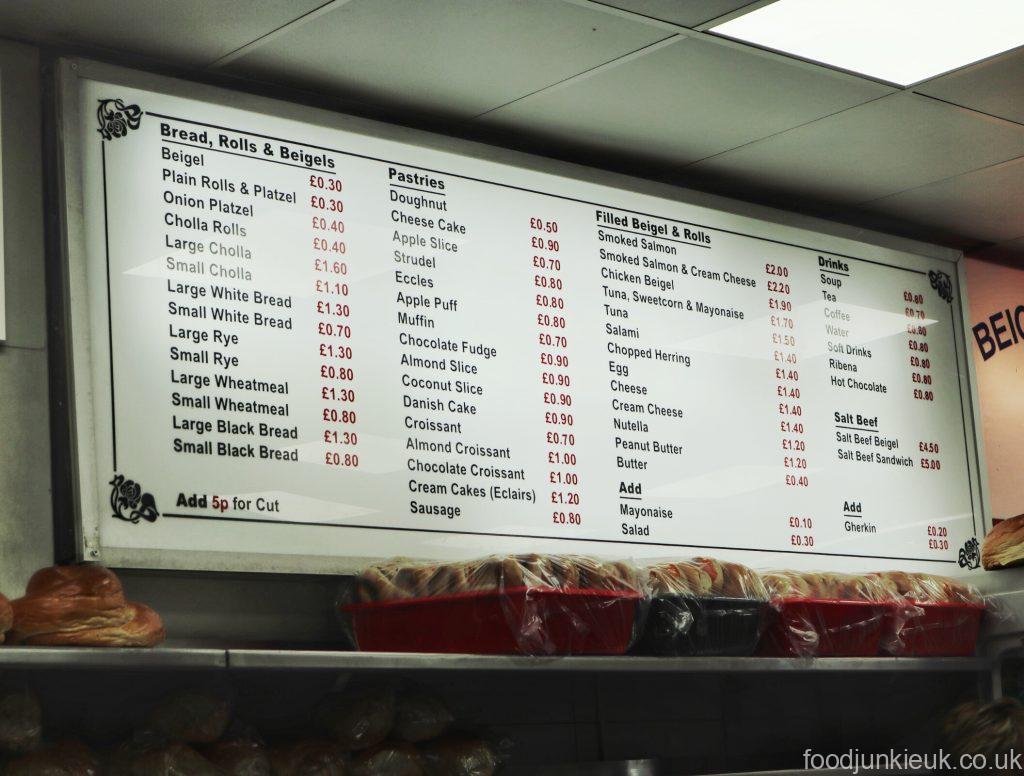 Beigel Bake menu