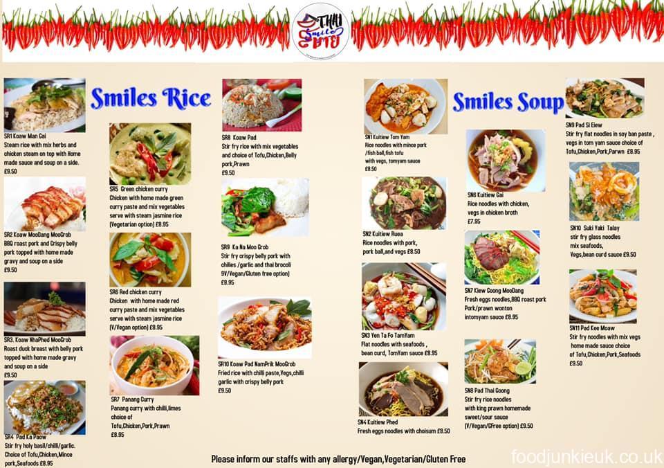 Menu from Thai Smiles Cafe