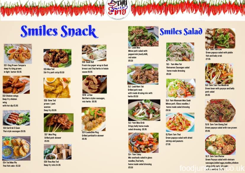 Menu from Thai Smiles Cafe