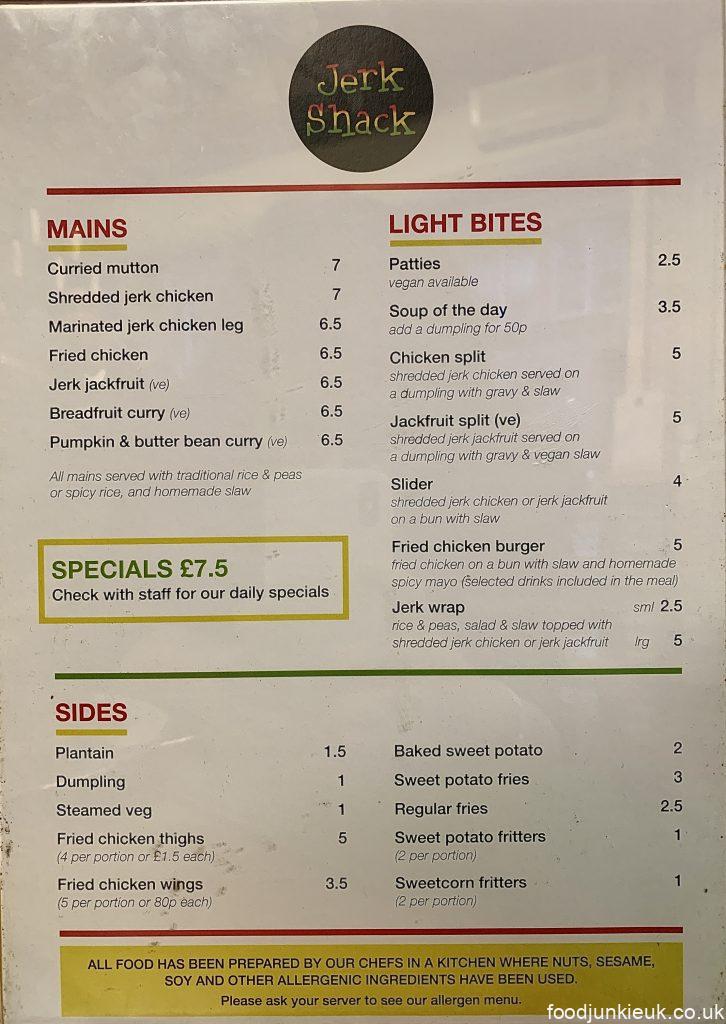 Jerk Shack menu